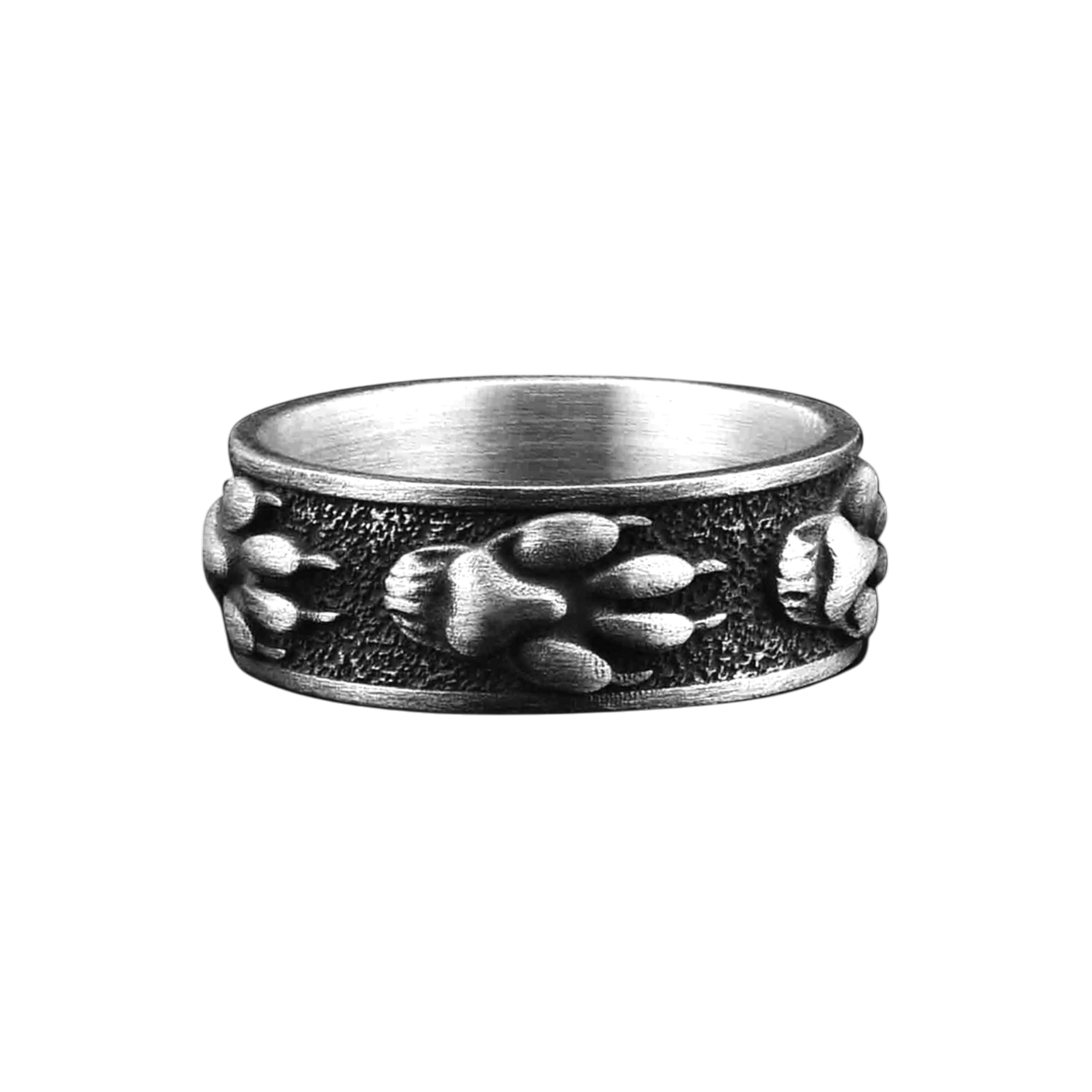 BySilverStone Men's Wolf Paw Sterling Silver Band Ring - Handmade Wedding Band, Biker Ring