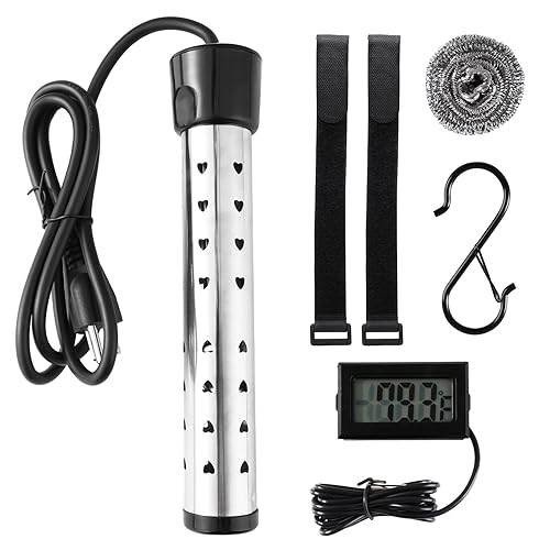 Calentador de agua de inmersión de 2000 W con 304 SS, calentadores de cubo portátiles de calentamiento rápido con termómetro digital, gancho en S, 2