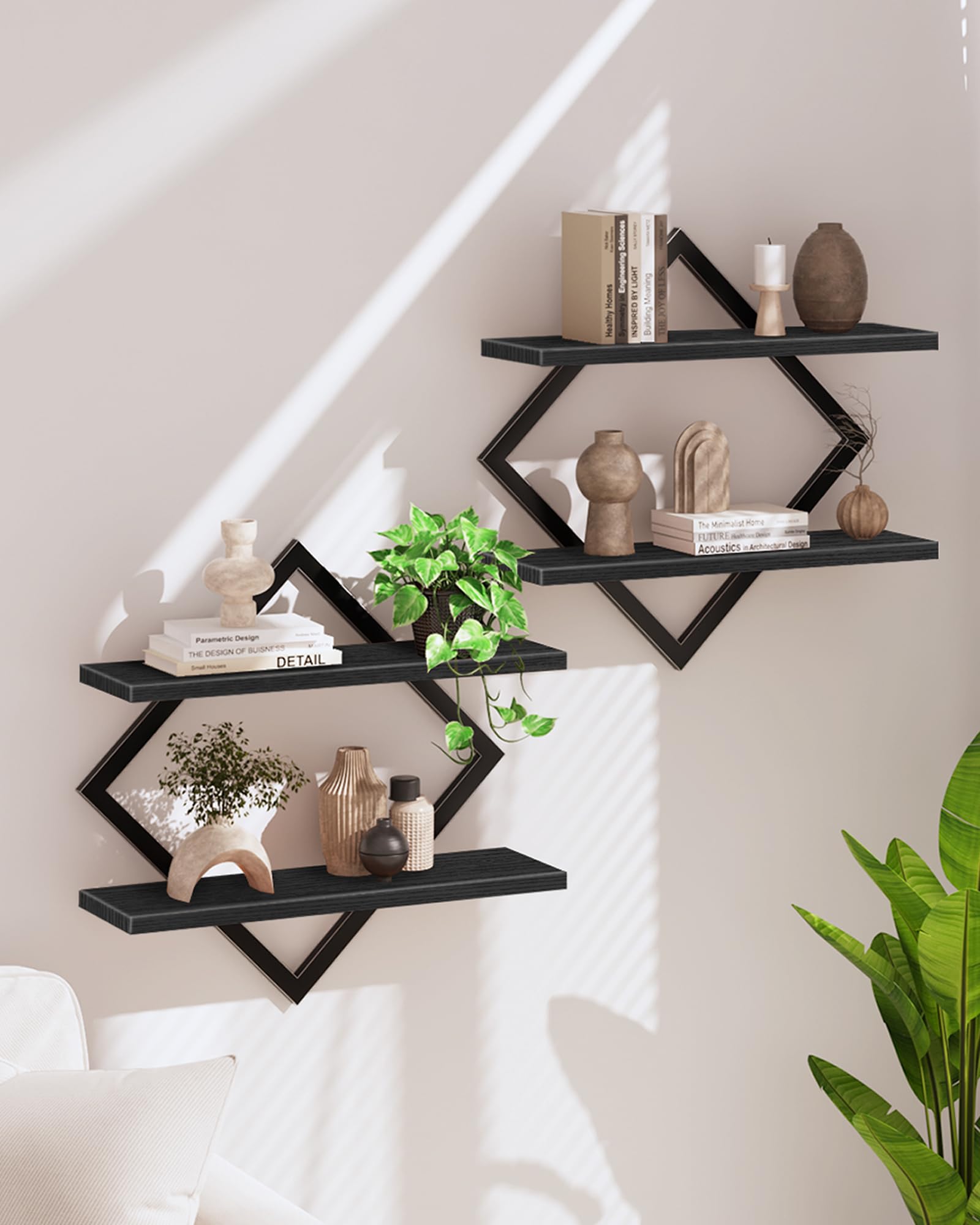 CHOEZON Floating Shelves, Set of 2 Wall Shelves, 2-Tier Hanging Shelves, Wall Shelf Set of 2, Wall Mounted Shelves, for Living Room, Bedroom, Kitchen,