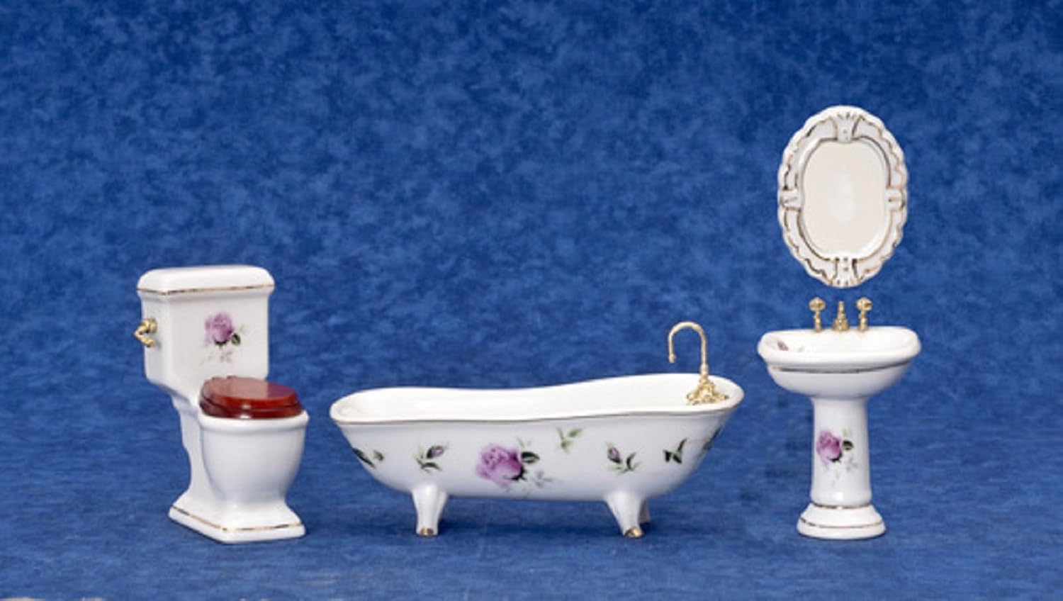 Dollhouse Miniature 1:12 Scale 4 Pc Pink Roses Bath SET #T5362