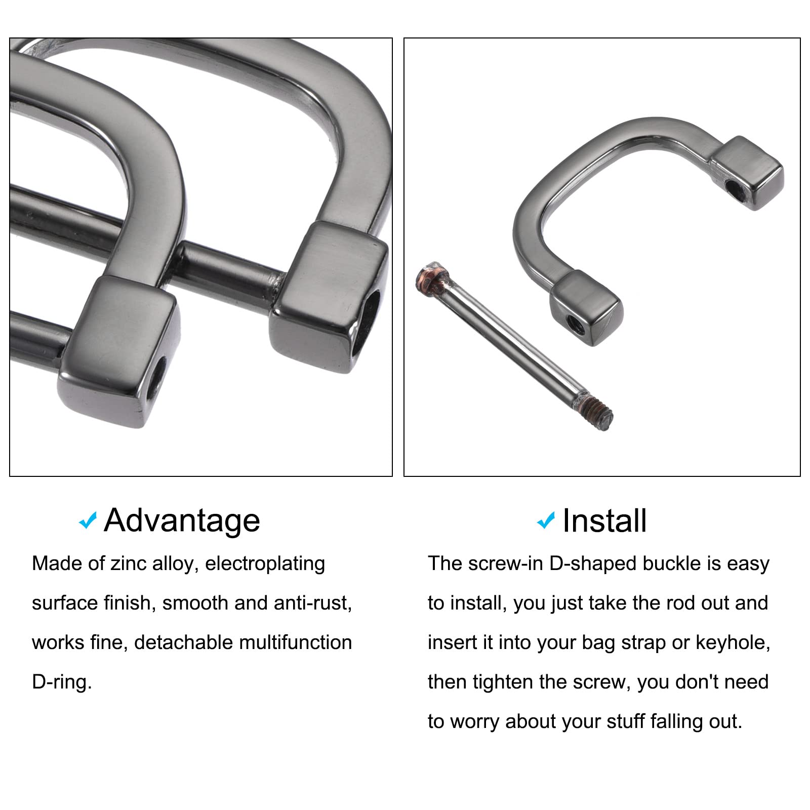 METALLIXITY Horseshoe D-Rings (25mm) 2pcs, Screw-in U-shaped Buckles Shackle - for Car Keys Keychain Bags Leather Crafts Drak Gray - Image 4