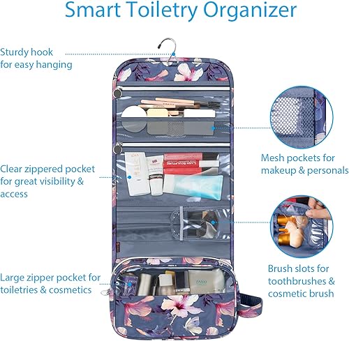 Miniatura 9 de Fintie Neceser portátil para cosméticos, bolsa de viaje grande, resistente al agua, organizador de maquillaje, bolsa de almacenamiento para mujeres