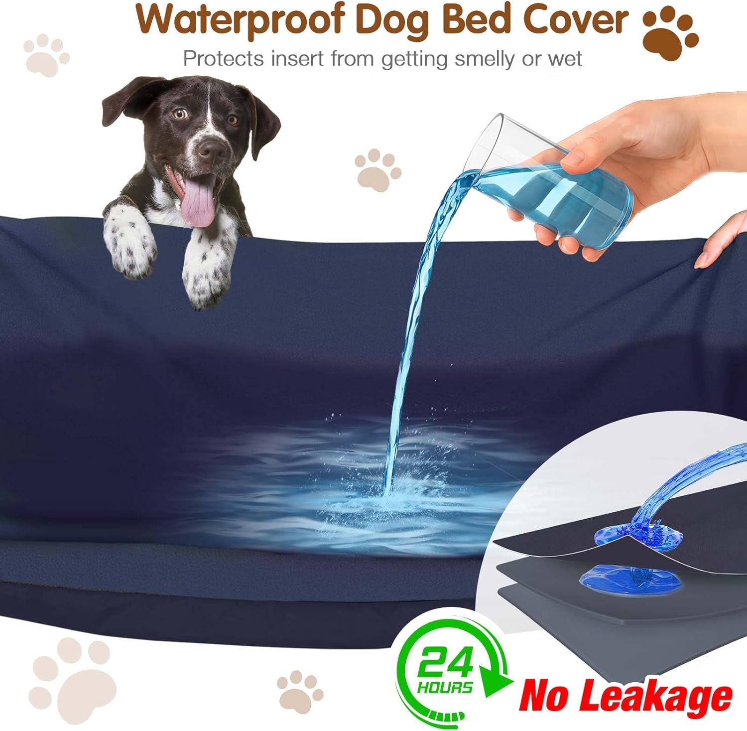 Dog Bed Covers Replacement Washable for Round & Donut Dog Bed 100% Waterproof Dog Bed Sheets Soft & Noiseless Pet Bed Cover 45" x 45" x 11" Blue