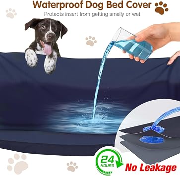 Dog Bed Covers Replacement Washable for Round & Donut Dog Bed 100% Waterproof Dog Bed Sheets Soft & Noiseless Pet Bed Cover 45 x 45 x 11 Blue