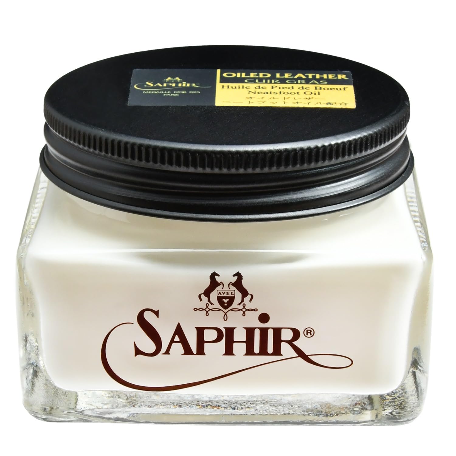 SAPHIR NOIRSafir Noir Oiled Leather Cream, 2.5 fl oz (75 ml), Shoe Polish, Boots, Squirrel Leather, Chrome Excel, Leather Protection, Flexible, Water Repellent, Colorless, colorless