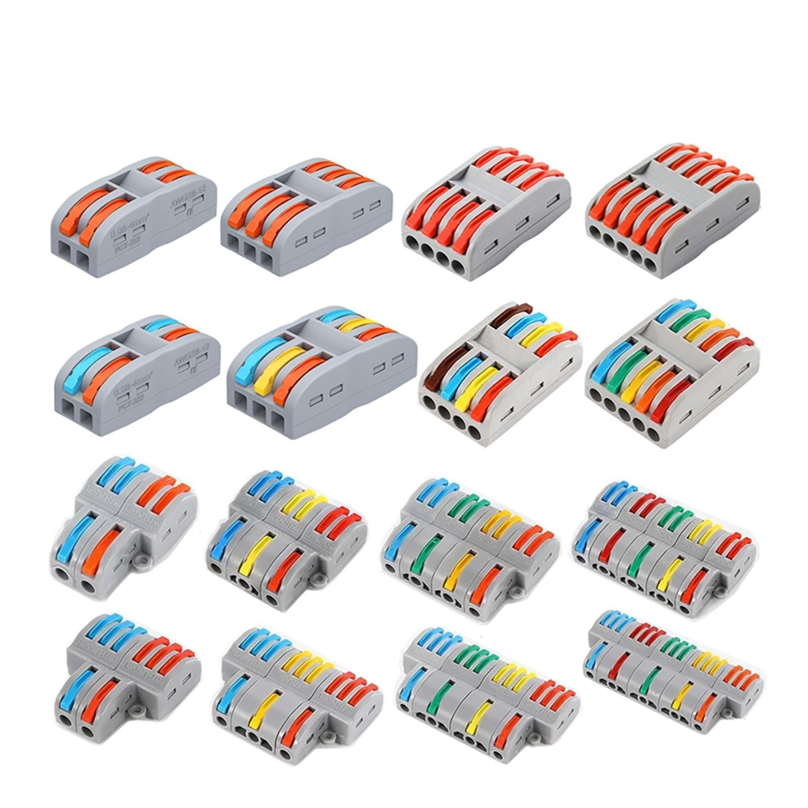 Conector de cable palanca 10/100 piezas 2-5 vías 28-12 AWG | Kit De Conector De Cable De Palanca,Diseño De Empalme Compacto For Conexión Rápida(1-In 2-Out,50 PCS)
