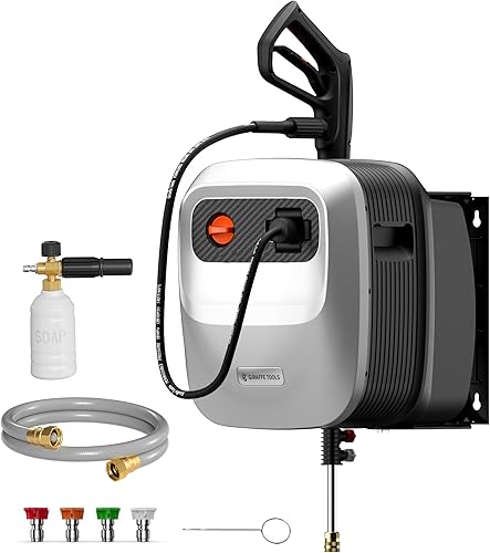 Miniatura 9 de Giraffe Tools Grandfalls - Lavadora a presión retráctil G20, 2500 PSI 2.2 GPM, montado en la pared con soporte giratorio de 180°, carrete