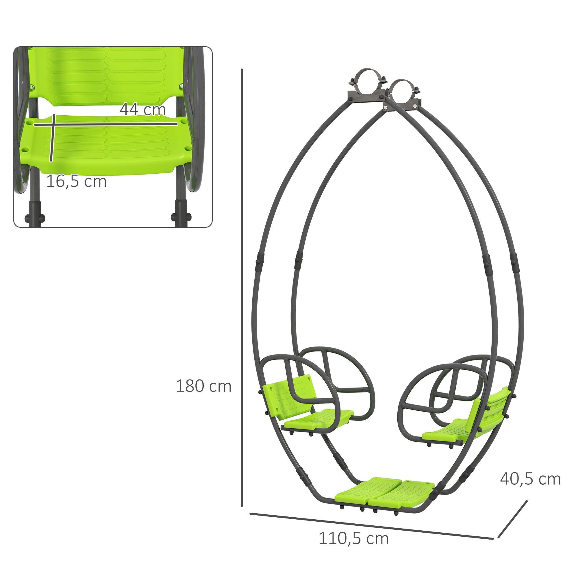 Outsunny Balançoire Face à Face pour Portique Enfants 110,5x40,5x180cm Vert