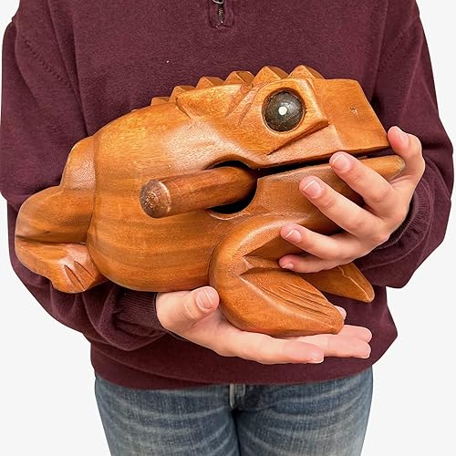 Deluxe Super-Jumbo 13" Wood Frog Guiro Rasp - Percussion Musical Instrument Tone Block - Wooden Instrument with Stick, Frog Noise Maker by World Percussion USA