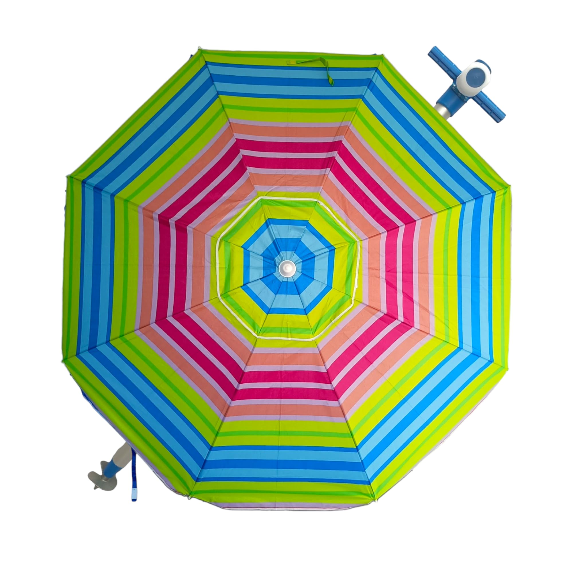 Pincho Sombrilla playa 180 cm, Aluminio, UPF+50 bloquea 99% de rayos UV, Punta de Aluminio Reforzado, 8 Varillas de fibra de vidrio, Muy ligera 1,2 kg, ventana superior (Multicolor)