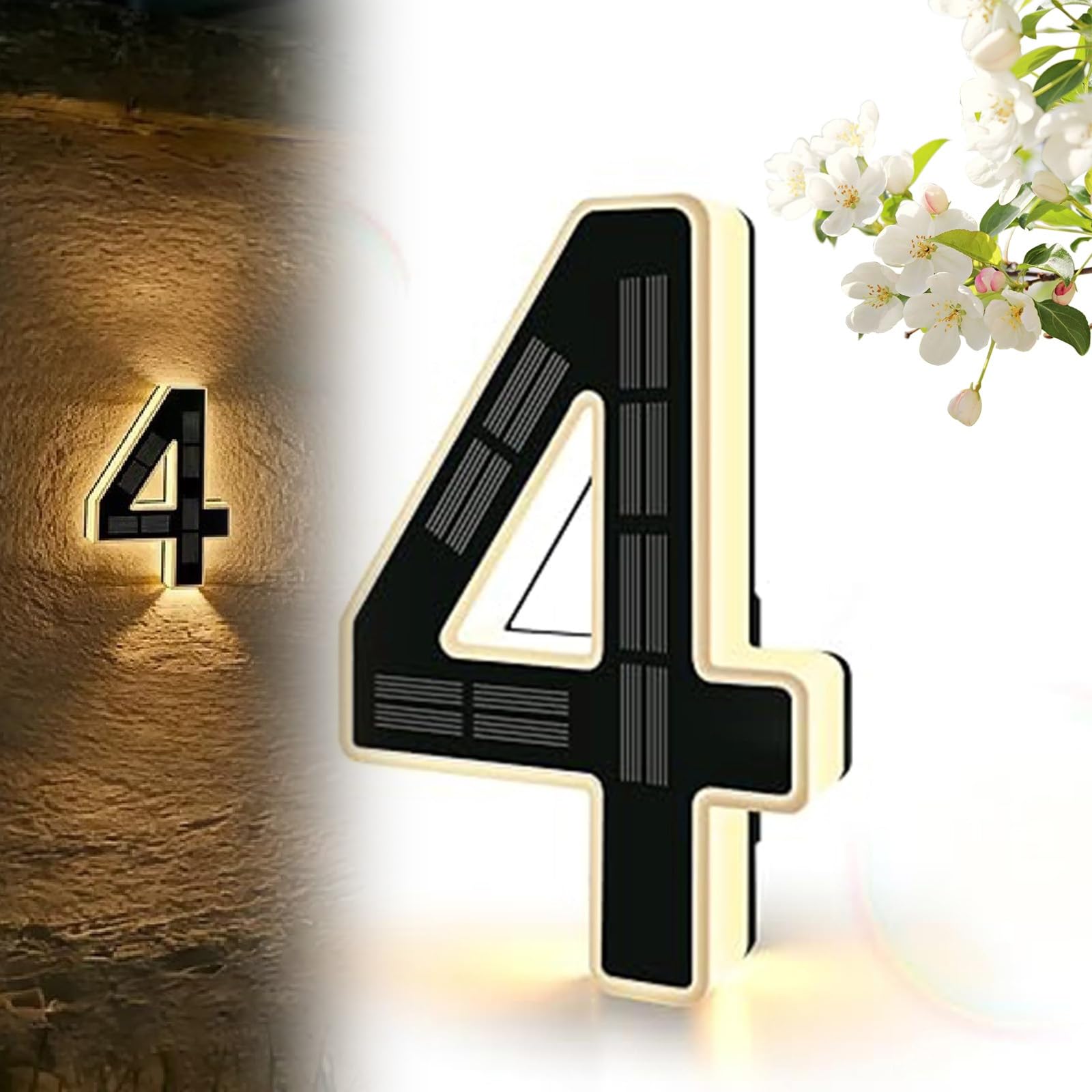 Solar Lighted House Numbers for Outside, 9 Inch Solar Lighted House Numbers for Outside, Large Personalized Illuminated Exterior Modern House Numbers Light (4.7inch,4)