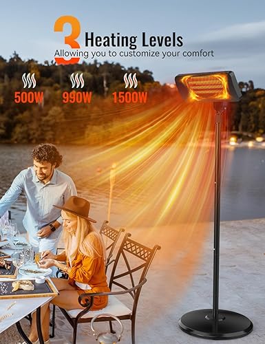 Miniatura 8 de Calentadores de exterior para patio, temporizador de 12 horas y 3 niveles de calor, calentador eléctrico impermeable IP54, cubiertas de calefacción