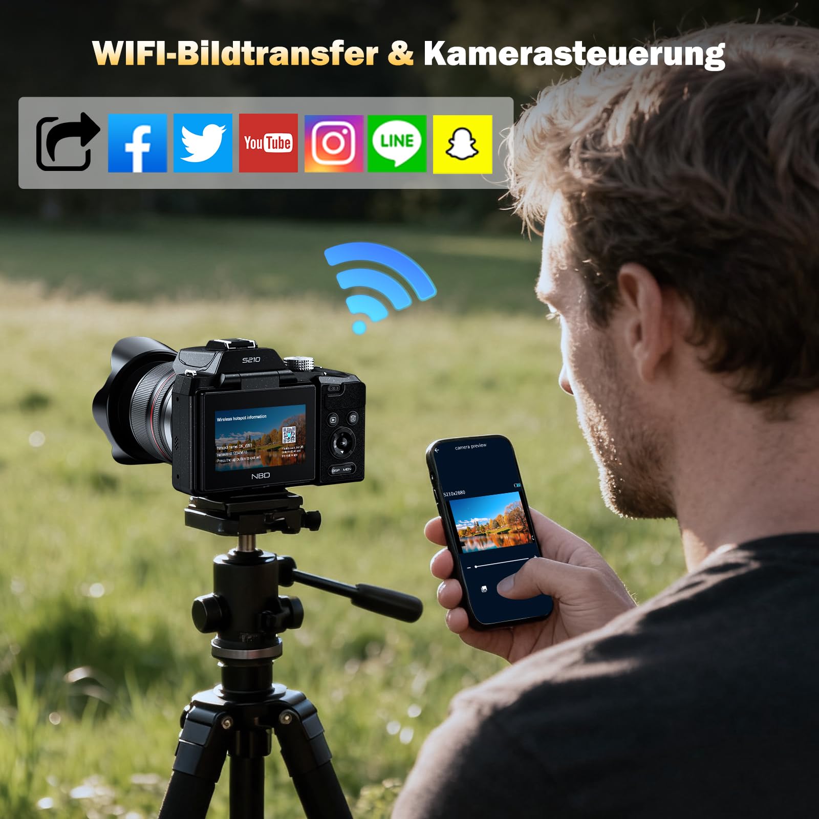 NBD 8K Digitalkamera 64MP mit 16X Optischem Zoom & Hot Shoe, 3" 180° Drehdisplay, Wi-Fi, v. 64GB TF-Karte + Wartungskit (Schwarz)