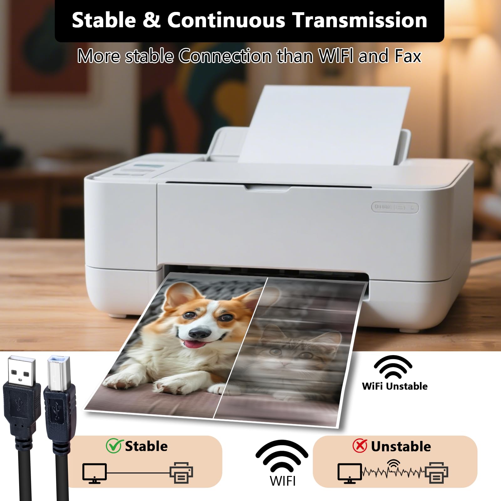 Lot de 10 câbles USB 2.0 de 3 m, câble USB de type A vers B haute vitesse pour imprimante/scanner, câble USB 2.0 A mâle vers B mâle avec 480 Mbit/s (3 m)