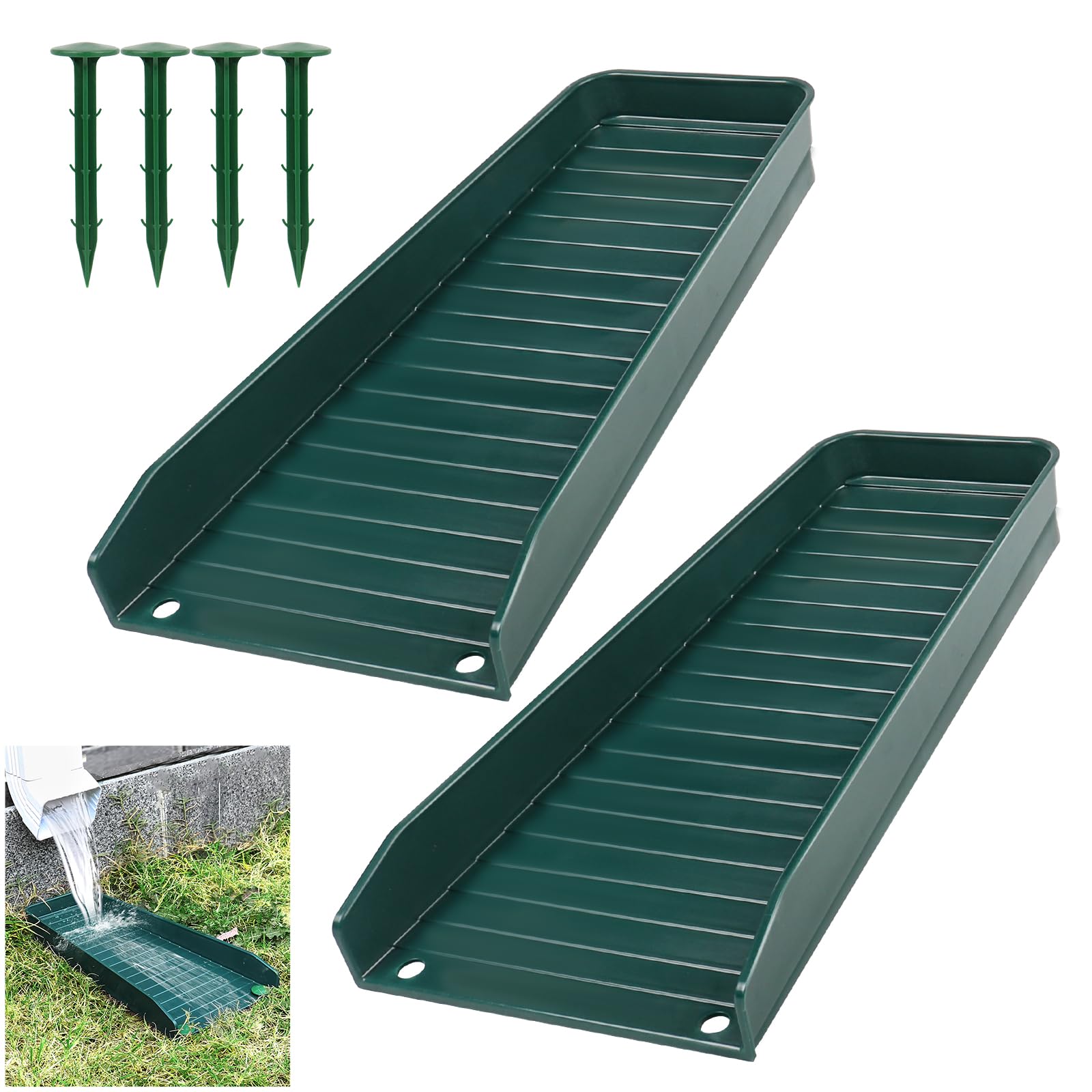 Rain-Gutter Downspout Splash Block - 2 Pack Gutter Downspout Extensions for Rainwater Drainage, Lader Downwards Design, 16" Fixable Downspout Extender with 4 Fixing PP Nails