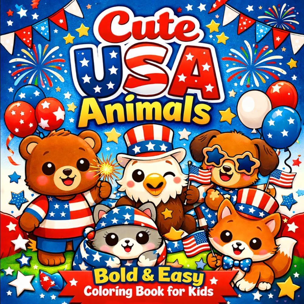 Cute USA Animals: Happy 4th of July Coloring Book for Kids: Fun & Easy Patriotic Animals Coloring Pages for Kids | 4th of July Activity Book with Adorable USA-Themed Designs