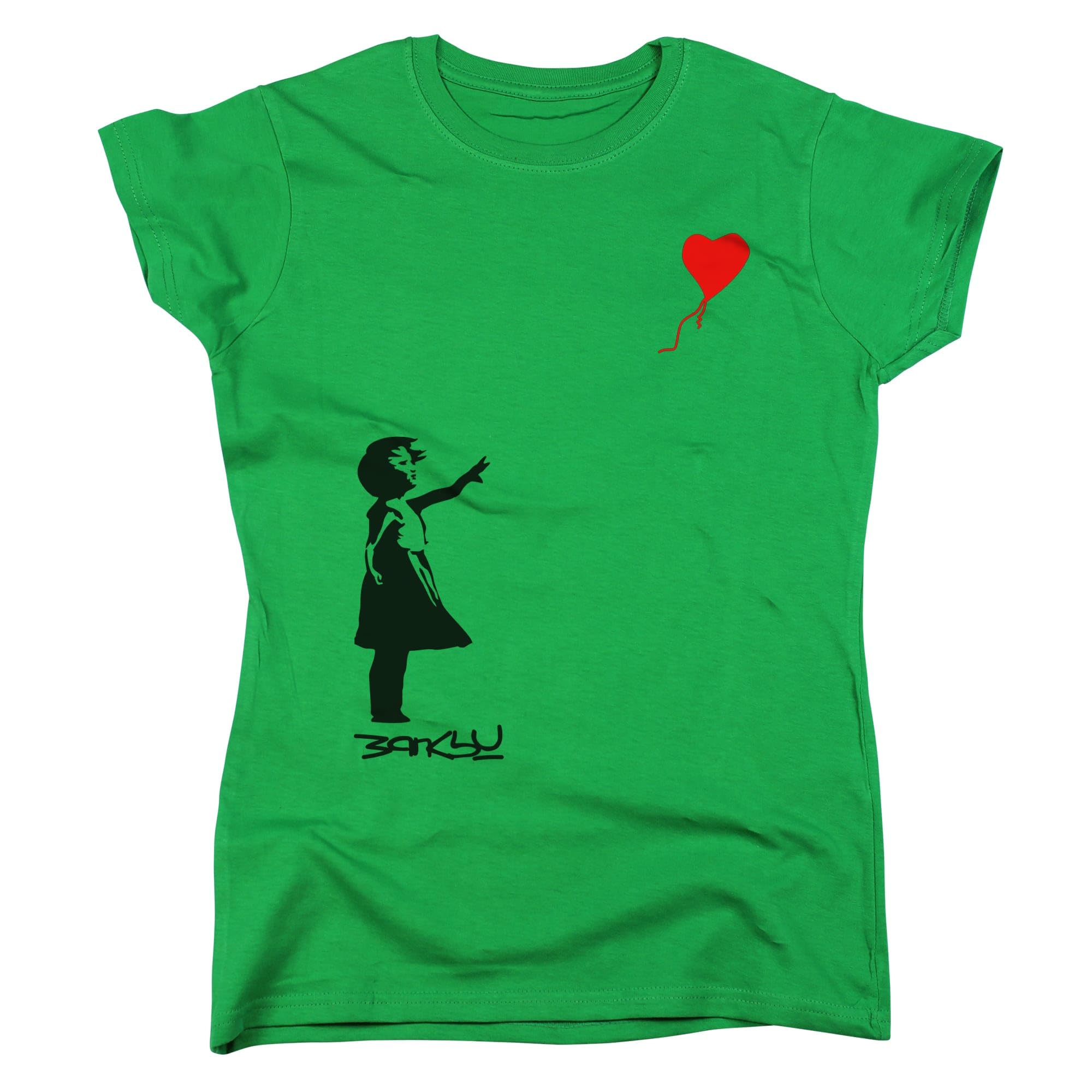 Nutees Banksy Girl with Heart Shaped Balloon Women T-Shirt (Irish Green), Large