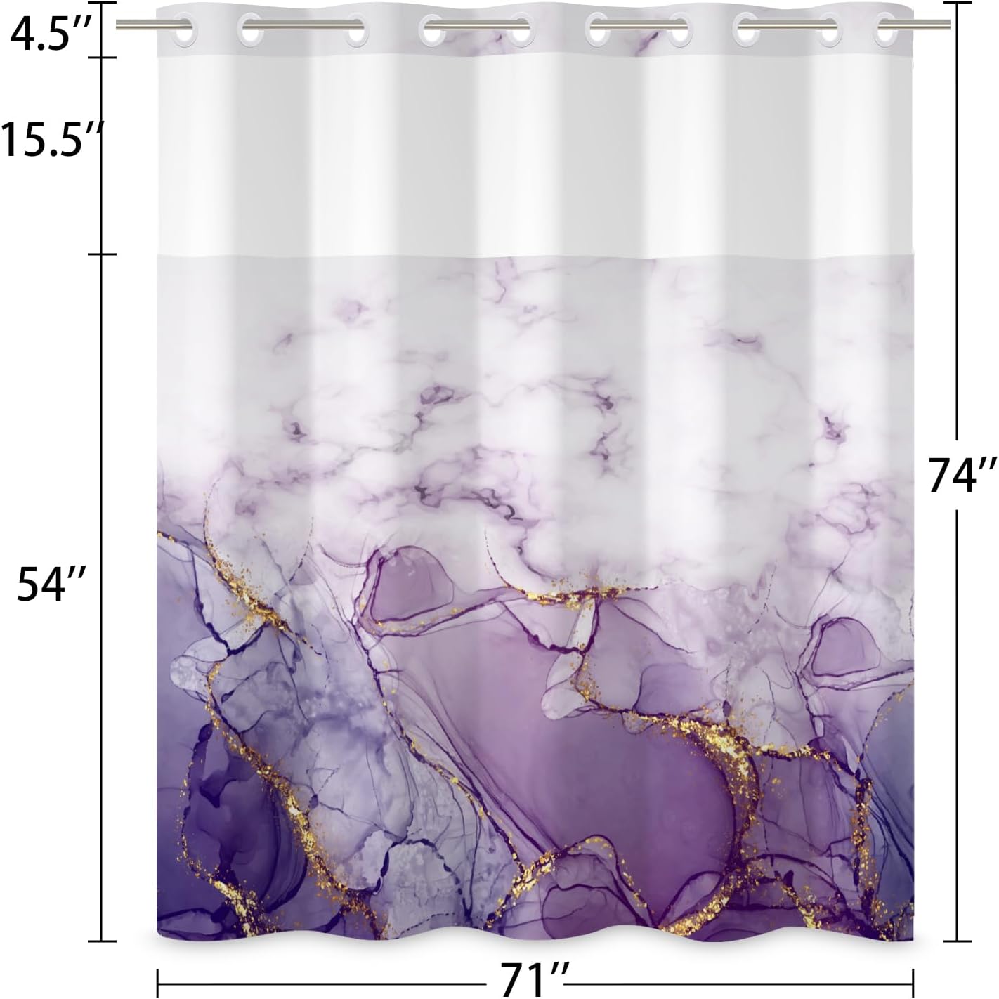 DASHAN Purple Marble No Hook Shower Curtain with Snap in Liner, Abstract Modern Shower Curtains for Bathroom, Luxury Texture Bath Curtain Hotel Fabric Bathroom Curtains 71"x74"
