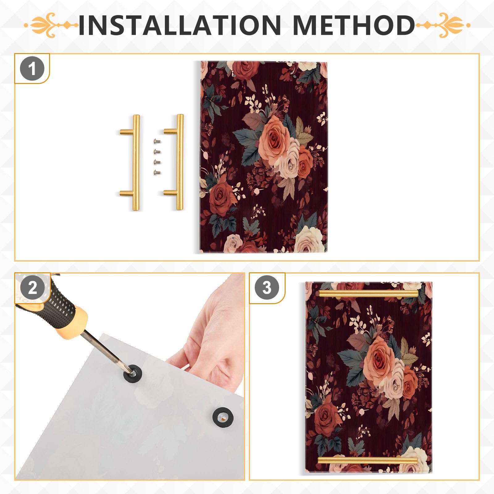 BOESI Graffiti Vintage Rose Tray, Tray with Handles, Countertop Organizer, Decorative