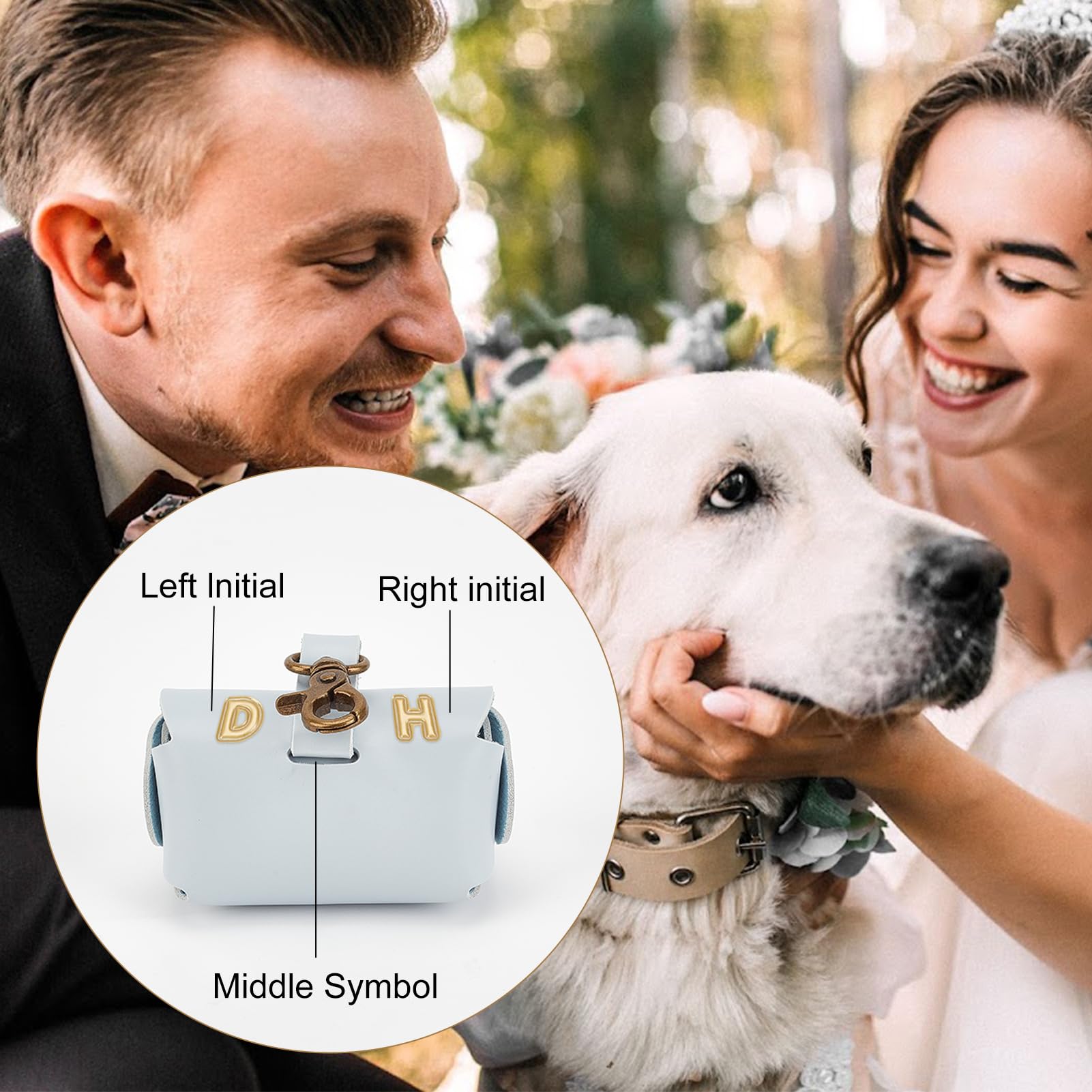 NICENEEDED Pochette Porte Alliances Bleu Clair pour Collier de Chien Boîte à Alliances en Cuir PU Porte Anneau de Couple pour Animaux de Compagnie