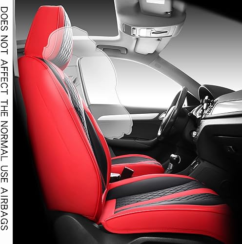 Miniatura 7 de LGOSG - Juego completo de fundas de cuero para asientos delanteros y traseros para sedán, SUV, 5 asientos, ajuste universal (negro rojo)