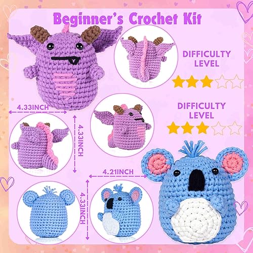 Miniatura 6 de yhwsymgmho Kit de ganchillo para principiantes 2 kits de inicio de ganchillo amigurumi de animales con tutoriales en video paso a paso, juego de