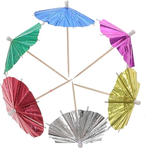 HEMOTON 50pcs Paraguas Señal Paraguas Palillos de Dientes Palillos de Frutas Pinchos de Cóctel Palillos de Aluminio Paraguas Selecciones de Paraguas