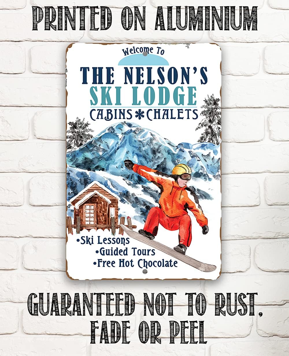 Vintage Ski Signs - Personalized Ski Lodge Cabins and Chalets - Ski Tin Sign - Use Indoor/Outdoor - Great Ski Lodge Decor, Ski Condo Decor and Mountain Cabin Decor and Gift