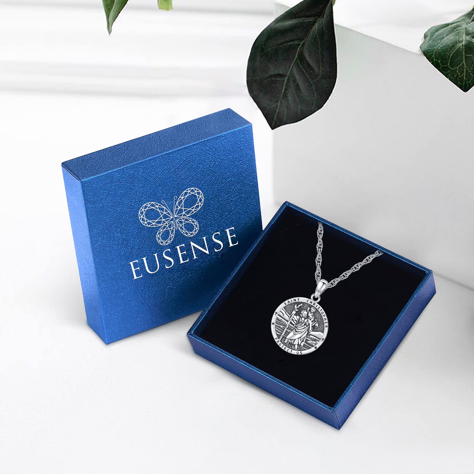 Eusense Collier Archange Michael/St Benoît/Saint Christopher/Vierge Marie/Crucifix Pendentif Catholique Religieux 925 Argent Bijoux Amulette de Protection Médaille Homme Femme