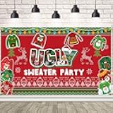 Ugly Sweater Party Christmas Backdrop Decorations Banner Red Green Banner for New Year Winter Xmas Decorations Holiday Party Supplies 70.8x43.3 inch