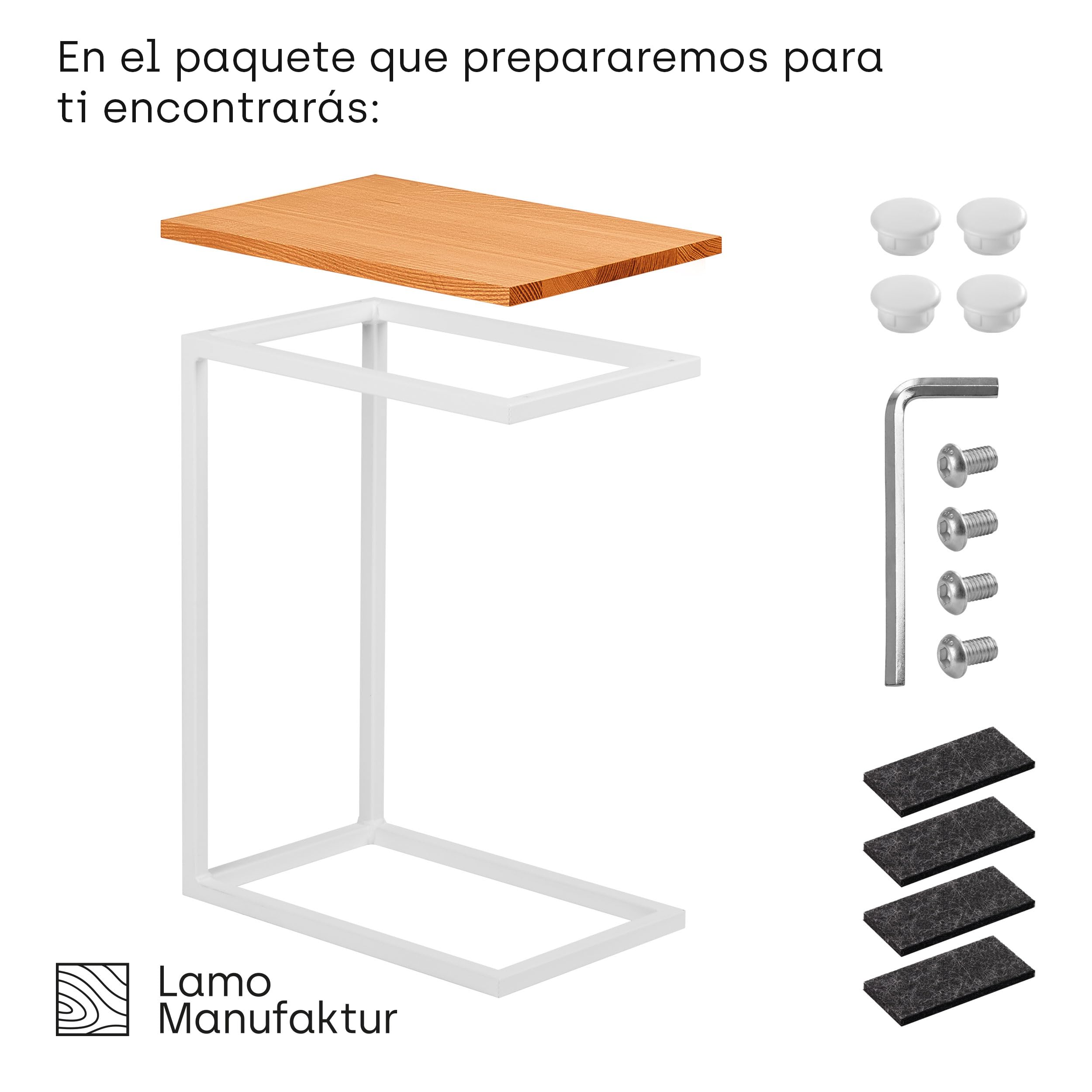 LAMO Manufaktur - Tavolino da scrivania per computer portatile, tavolino portabile, 45 x 30 x 67 cm, struttura bianca, 100% vero legno massiccio, naturale