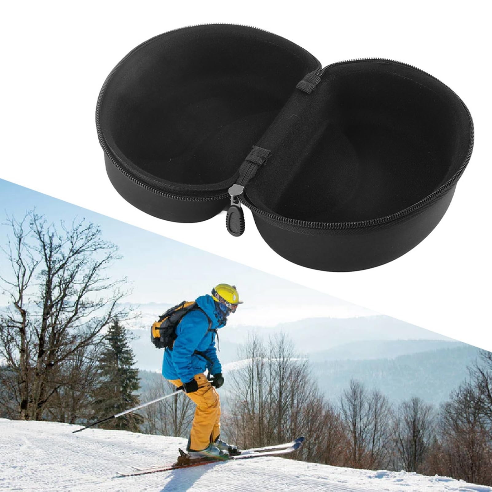 Alomejor Gogle narciarskie etui wygodne okulary twarda obudowa ochrona szkła do przenoszenia twarde etui z karabińczykiem haczyk brelok do jazdy na nartach gogle snowboardowe sport