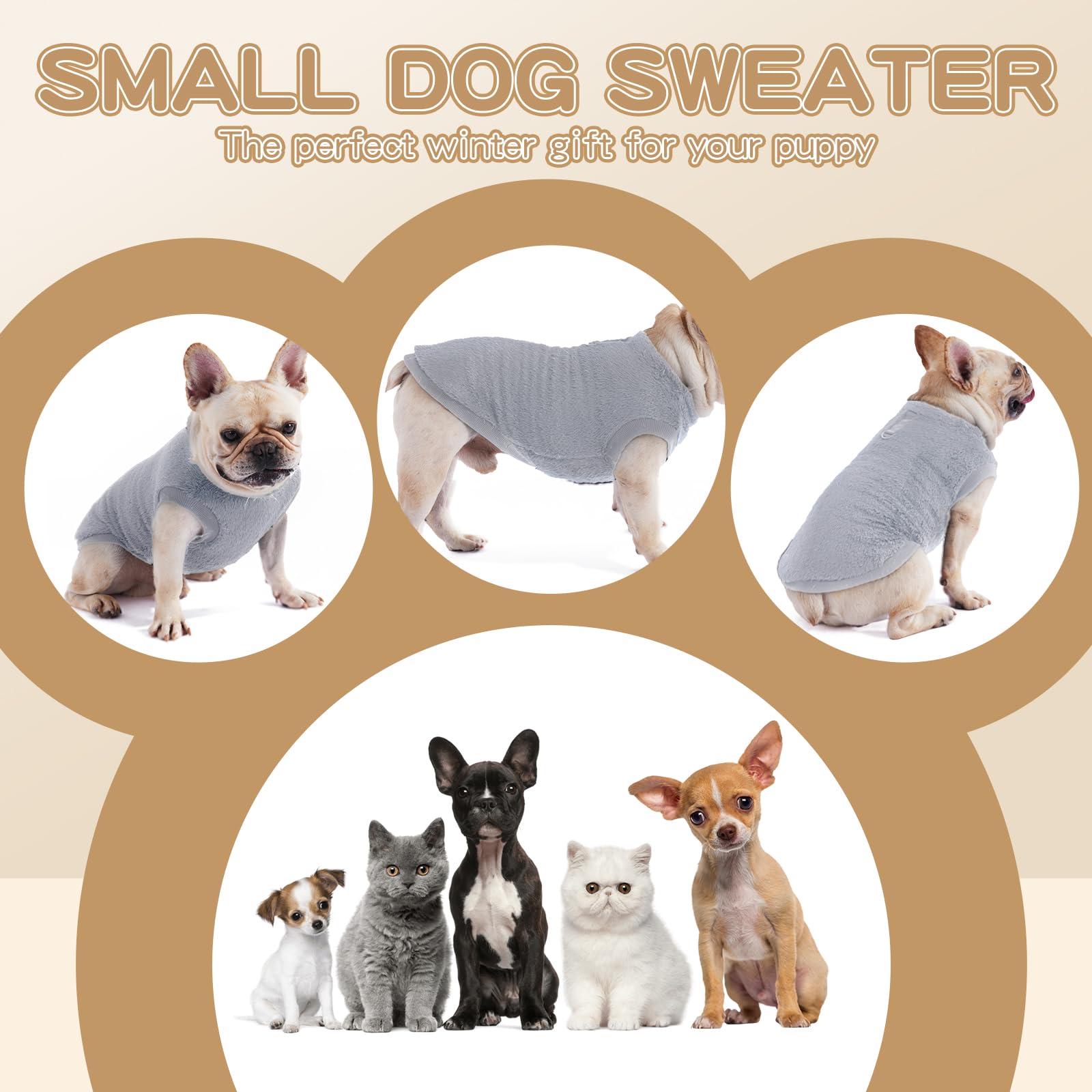 Pull Polaire Pour Chien Taille M (2,5-4 Kg) - Sans Manches, Anneau En D Pour Laisse, Doux Et Chaud - Pour Intérieur Et Extérieur Par Temps Froid