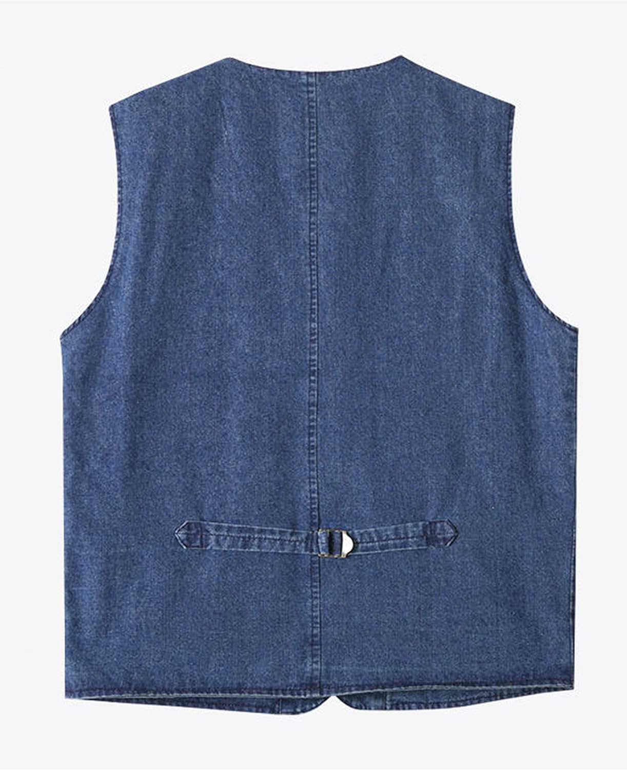 HangNiFang Men's Casual Denim Cotton Utility Vest Button Up Outdoor Pocketed Waistcoat - Image 2