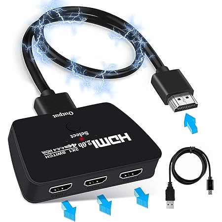 4K@60Hz HDMI Switch,【4K 60hz】HDMI 2.0 switch,Support HDCP2.2,HDR,1080P 3D,HDMI Switcher 3 in 1 out for Fire Stick,PS5,Sky Box,X BOX,Games Consoles,DVD,PC,Roku,fire cube Etc - With a HDMI Output Cable