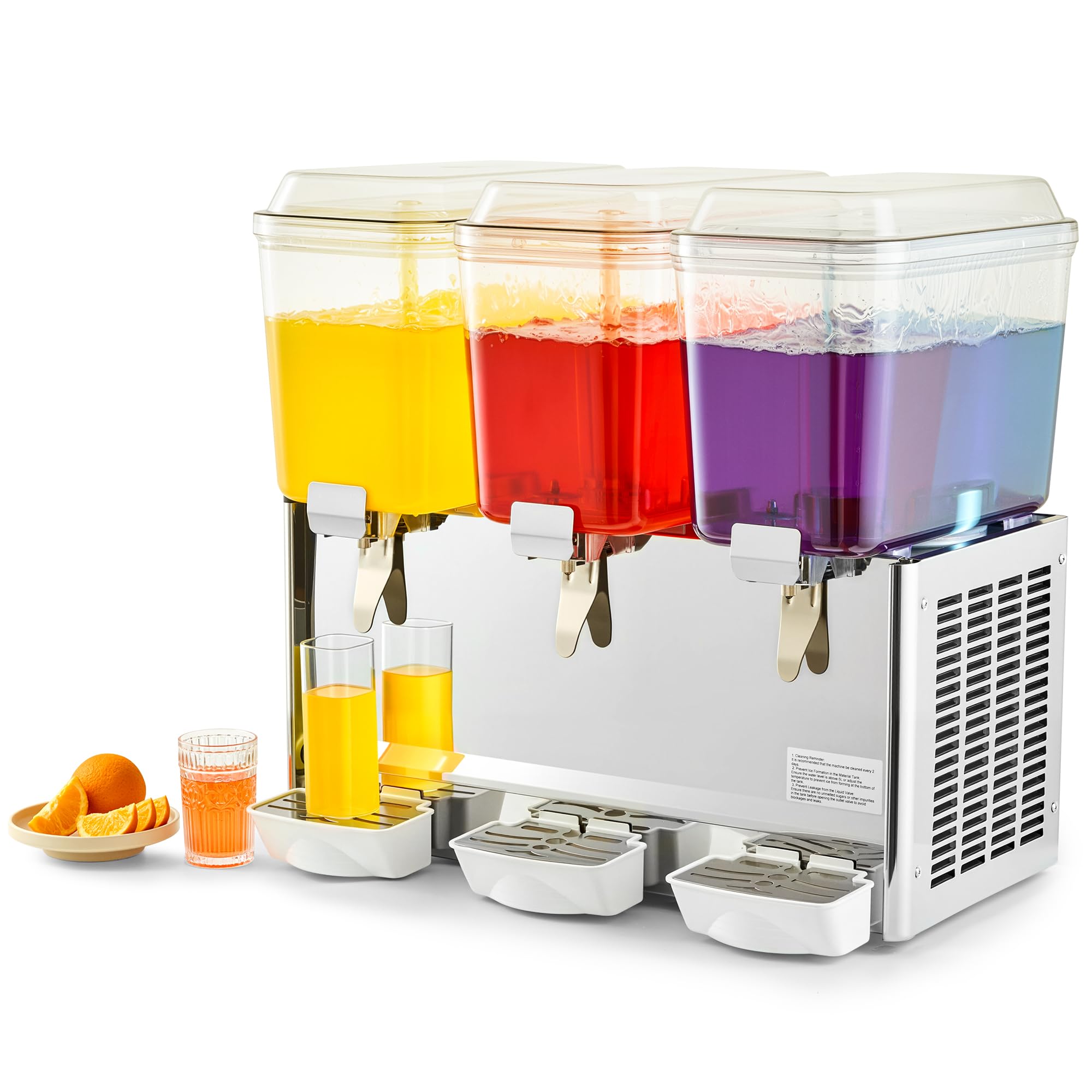 CO-Z Triple-Bowl Commercial Beverage Dispenser, Refrigerated Juice Dispenser with 3 4.8 gal. Tanks, Stainless Steel Iced Beverage Dispenser with 36-54°F Range, Drink Dispenser for Hotel Buffet Bar