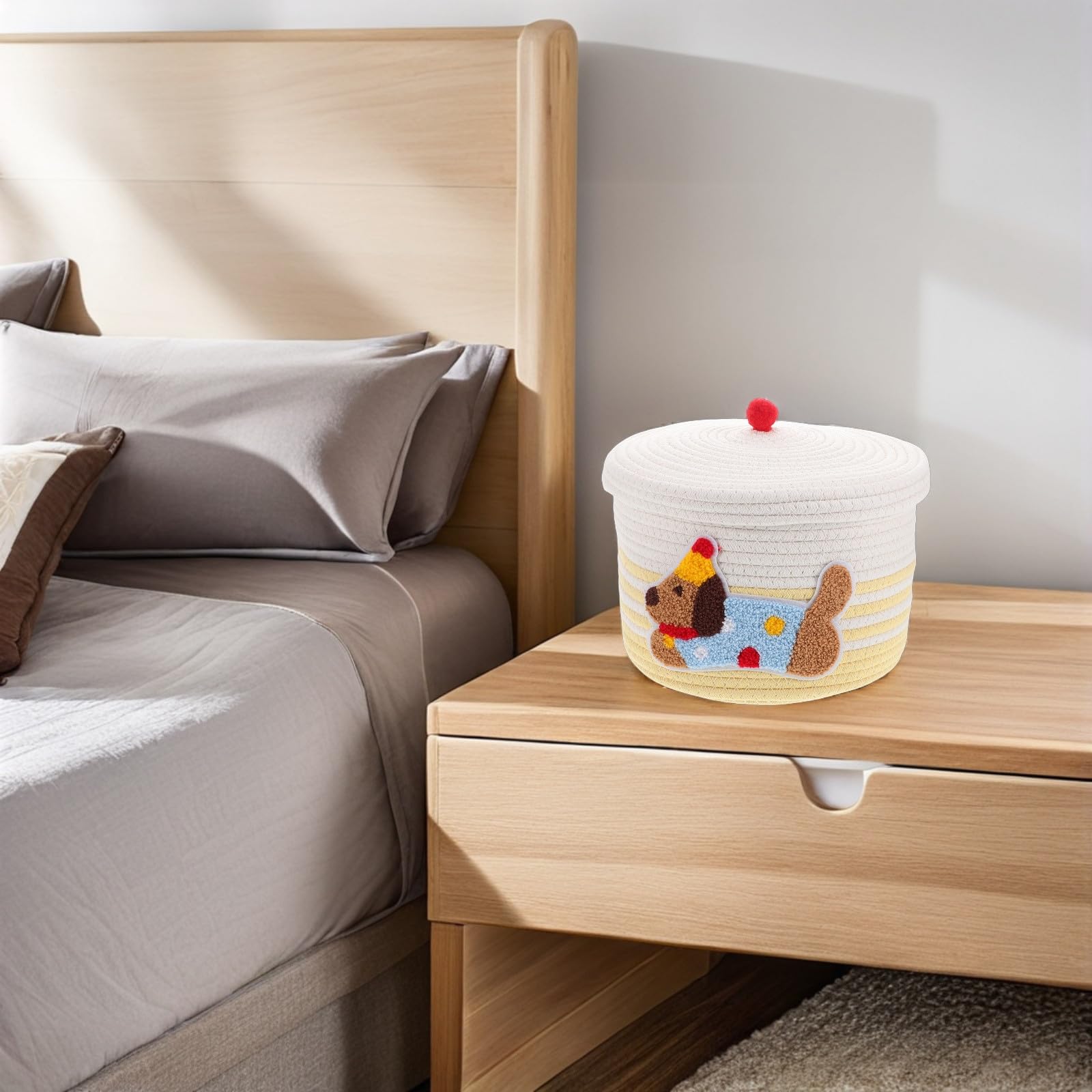 Abaodam Panier de Rangement Voiture en Coton Tissé avec Couvercle Anti-poussière, Grand Panier Décoratif de Chien, Organisateur Élégant pour Intérieur de Voiture