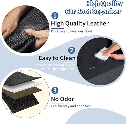 Miniatura 6 de Organizador de maletero de automóvil, organizador de maletero de cuero para SUV con tapa y asa resistente, plegable y ajustable (negro, XL (41.6 x