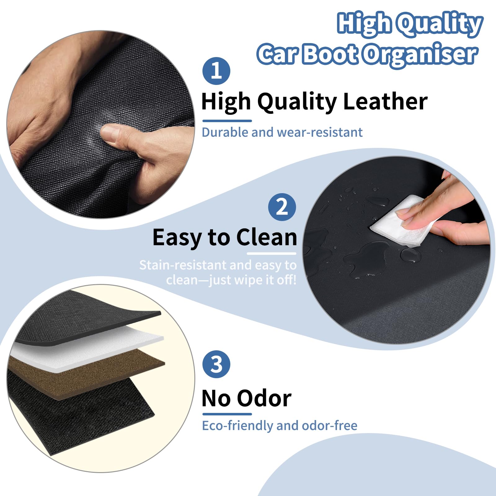 Organizador para Maletero de Coche con Tapa | Caja de Almacenamiento Modular 2 en 1 (con Subcajas) | Tamaño XXL | Asa Estable y Cuero Resistente | Marco ABS (Negro, 104x29x31cm)