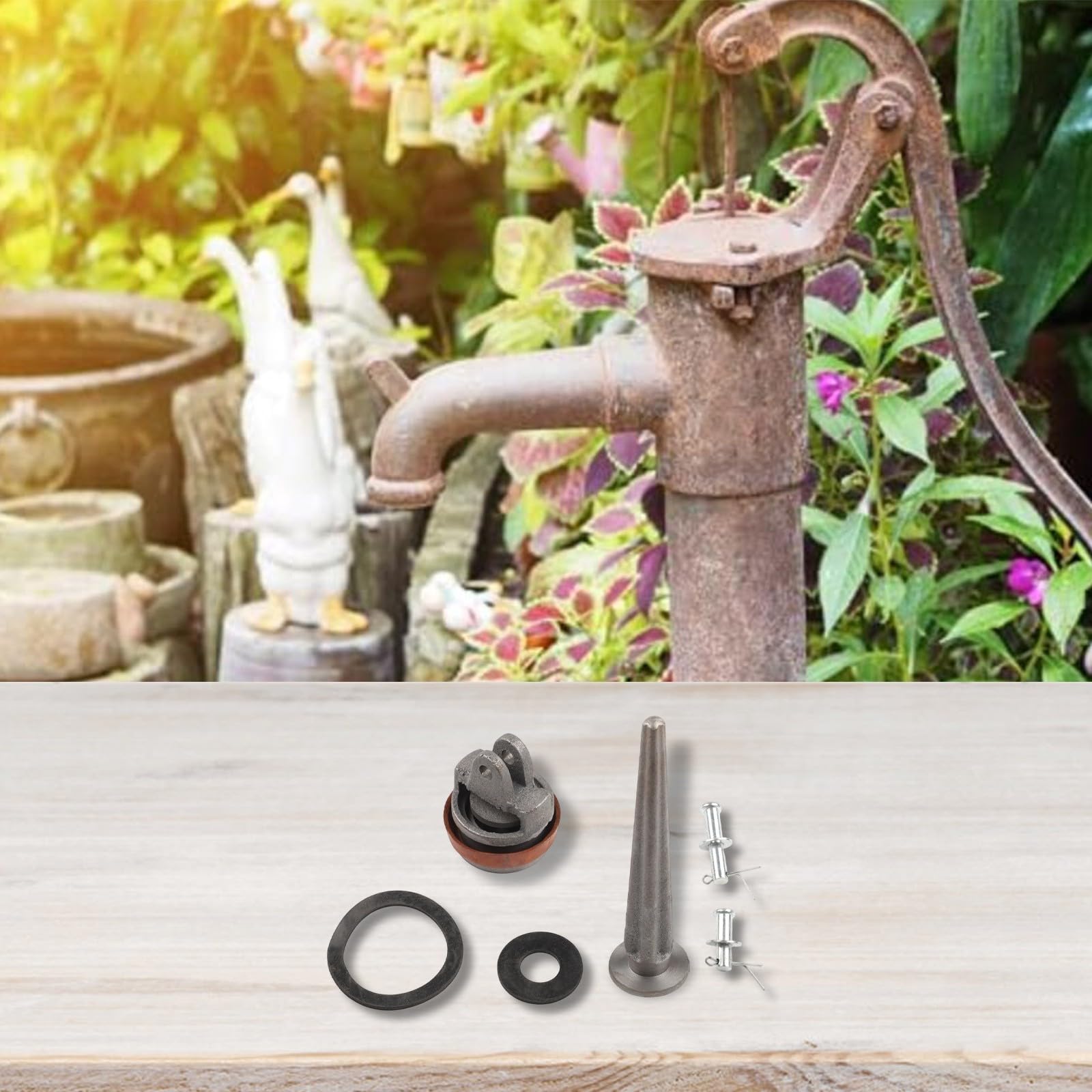 Ersatzkolben Set für Typ 75 Handpumpe, Gusseisen Kolben mit Stechventil, Dichtungsring aus Kunstleder und Bolzen, Reparaturkit für Gartenpumpen, Grau