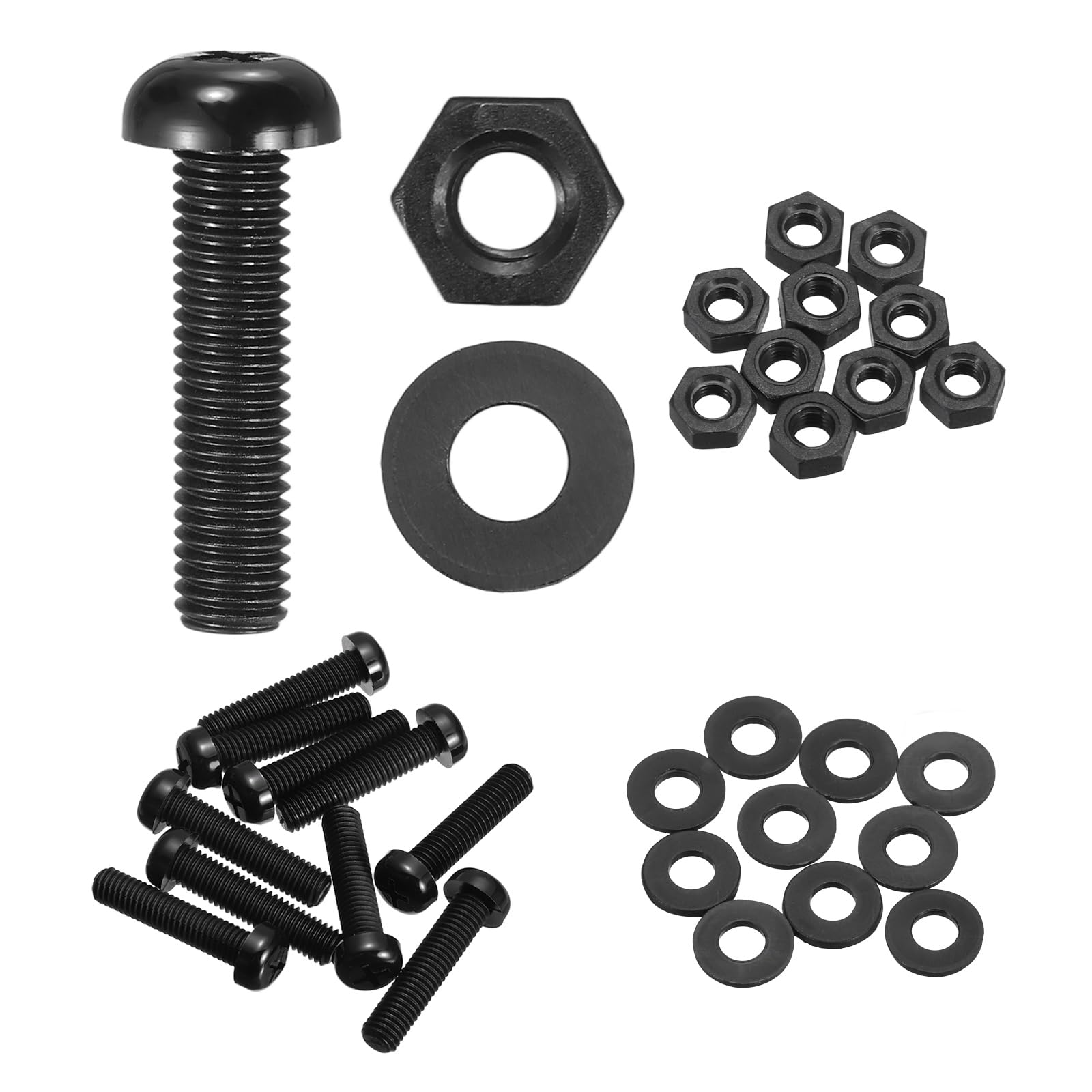 sourcing map 10 Set M8x35mm Nylon PA66 Plastic Cross Round Head Screw Phillips Bolts Hex Nuts Flat Washers Assortment Kit, Metric Full Thread Bolt Fasteners for DIY Machine Assembly, Black โ image 1