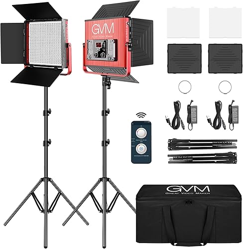 GVM - Paquete de 2 kits de iluminación de video LED con control de aplicación, 520LS bicolor variable 3200K  5600K con trípode, brillo 10  100% para