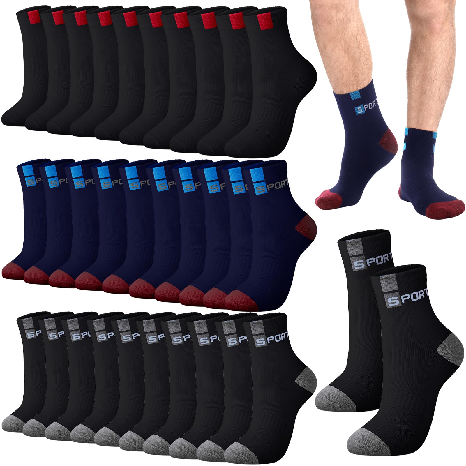 15 & 30 Pairs Men's Crew Socks