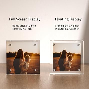 Sezanrpt 3 Pack Acrylic Picture Frames 3x3, 3 x 3 inch picture frame for 3x3 or 2x2 Pictures, Clear Double Sided Thick Photo Frames Desktop Pictures Display Small Tips Holder