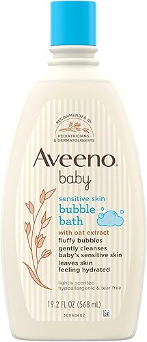 Aveeno Baby Baño de burbujas para piel sensible con extracto de avena, limpia suavemente y deja la piel hidratada, fórmula sin lágrimas,