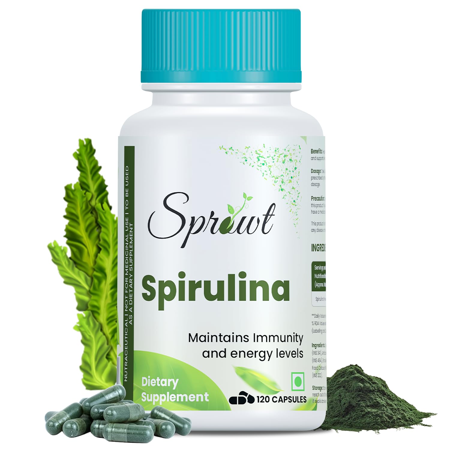 Sprowt Spirulina Capsules 2000mg Supplement For Men And Women 120 Capsules | GreenSuper Food For Weight Management & Immunity Booster | Helps In Healthy Heart - (Pack of 1) (B0CKLQMWDY) Amazon Price History, Amazon Price Tracker