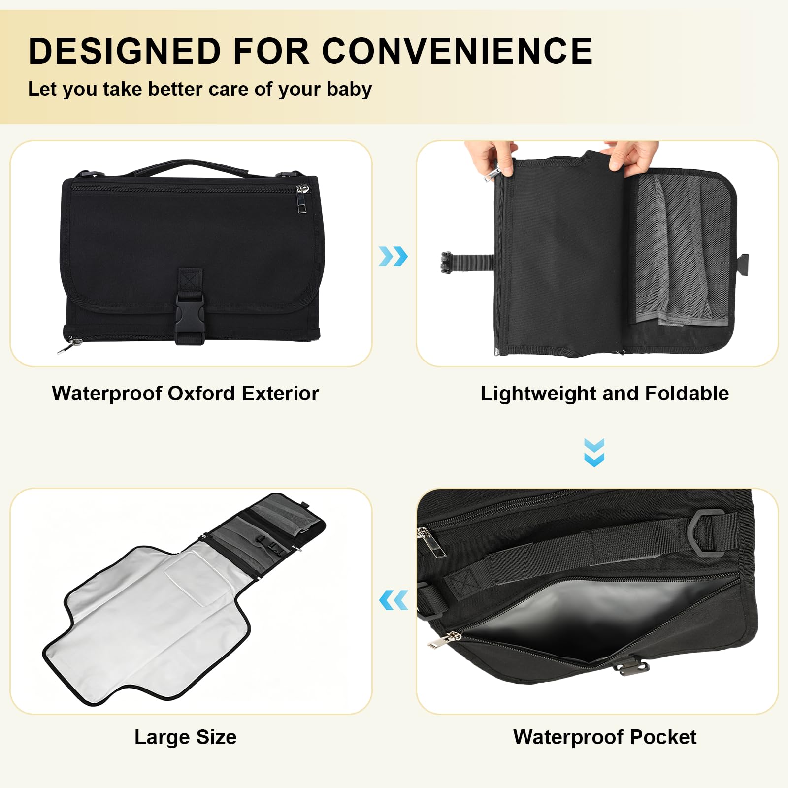 VINATO Fasciatoio Portatile Neonato, Fasciatoio Pieghevole con Tasca Salviettine Umidificate, 70x56 cm, con 5 Tasche, Impermeabile e Lavabile per Viaggio
