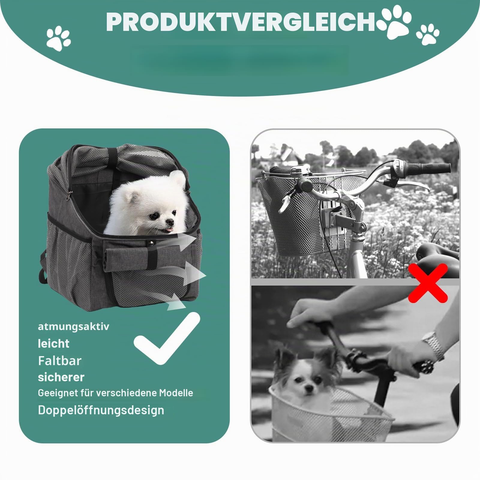 BigKing Fahrradtasche für Haustiere, Fahrradkorb vorne für Hunde, Faltbarer Fahrradkorb, geeignet für Outdoor-Reiten und Camping mit Haustieren (Gewichtsbeschränkung 3 kg)