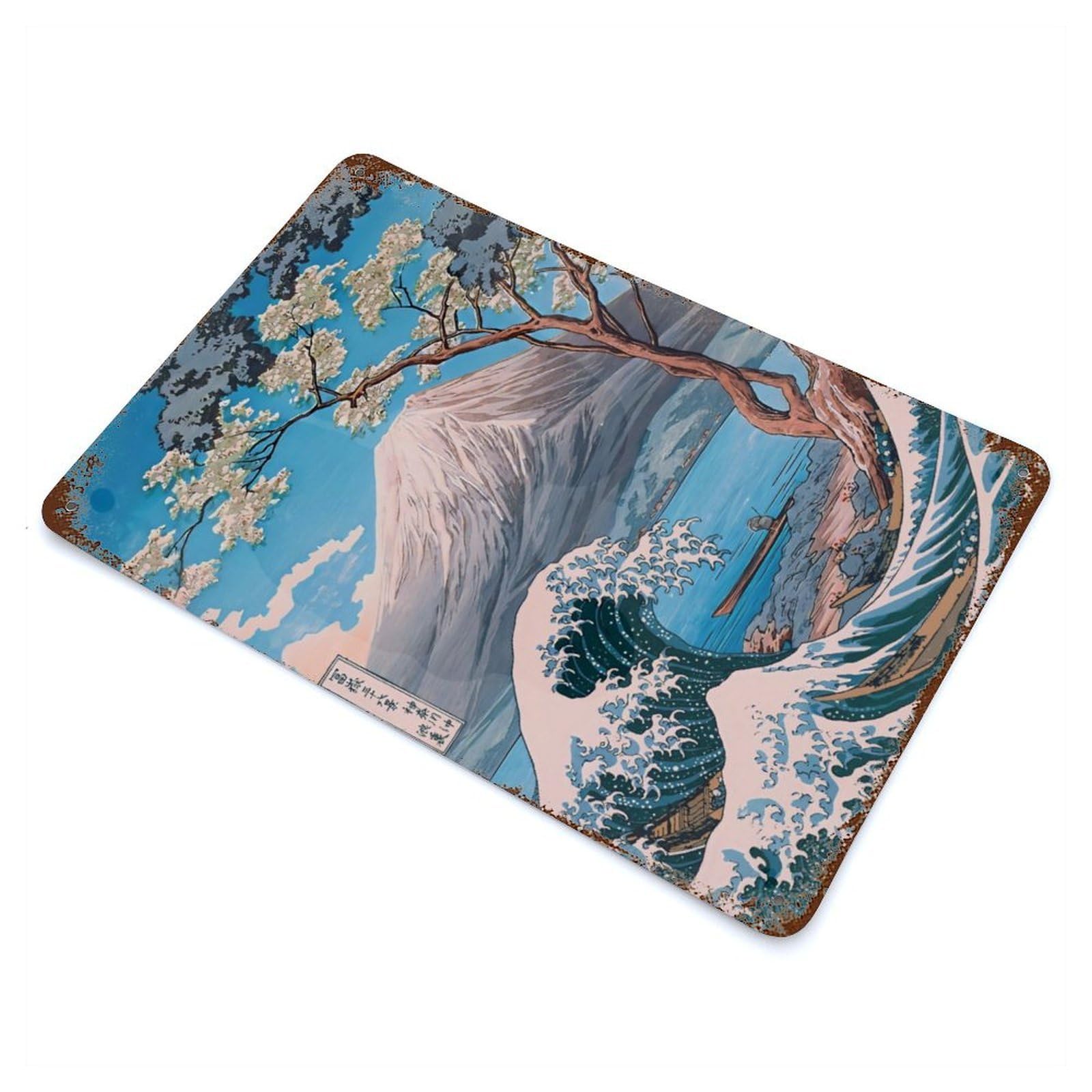 Garage Style Mount Fuji Lake Yamanaka Weathered Tin Sign 11.8"x7.9", Classic Wall Plaque for Bar And Workshop
