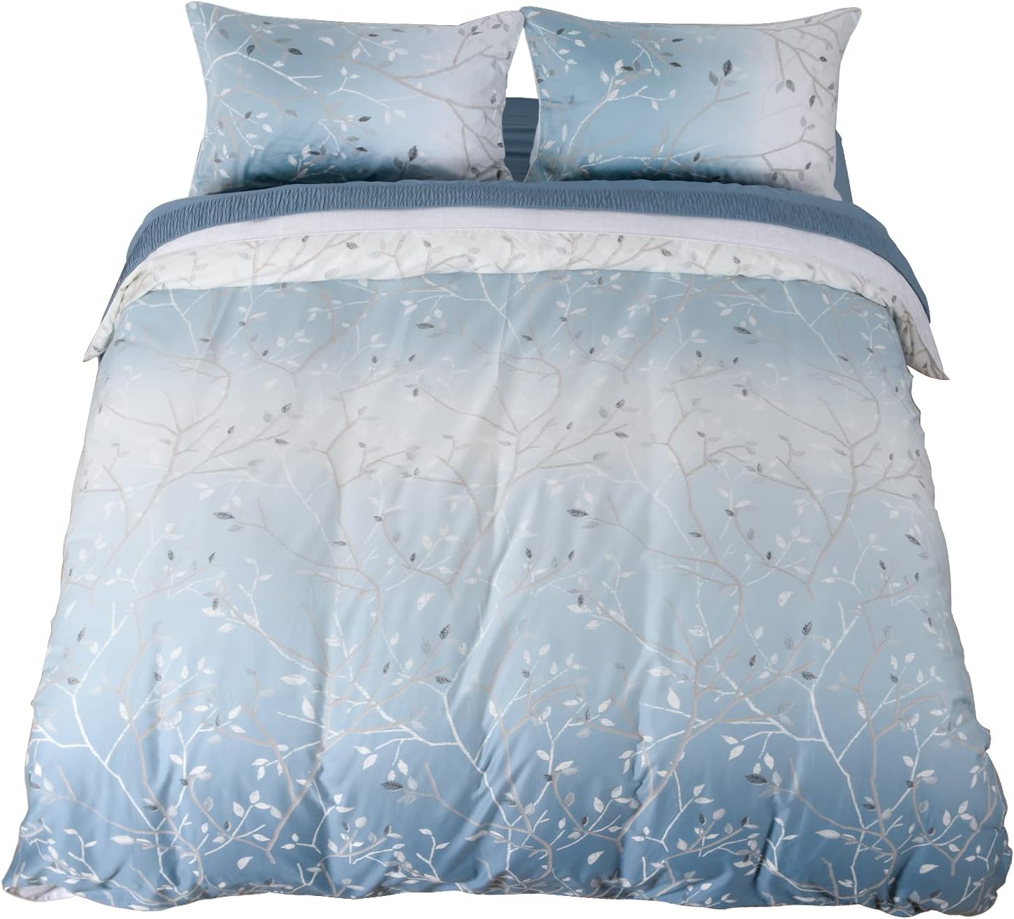 Frее Shірріng Ovеr $50 David's Home 100% Cotton Duvet Cover Set Queen Size, Comforter Cover with Spray Pattern, Farmhouse Style Printed Bedding Set, 3 PCS, Soft and Breathable, 90x90 Inches, Ombre Turquoise…